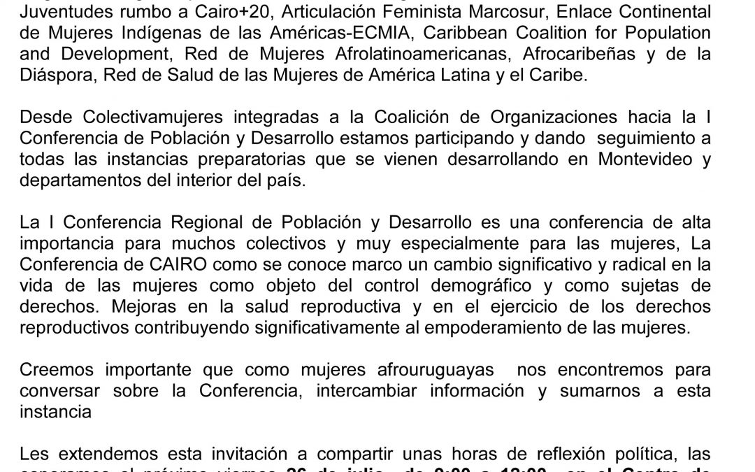 INVITACIÓN HACIA LA I CONFERENCIA DE POBLACIÓN Y DESARROLLO